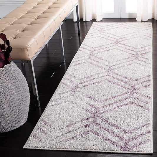 SAFAVIEH Adirondack Collection Runner Rug - 2'6" x 8', Ivory & Plum, Modern Geometric Distressed Design, Non-Shedding & Easy Care, Ideal for High Traffic Areas in Living Room, Bedroom (ADR253C)