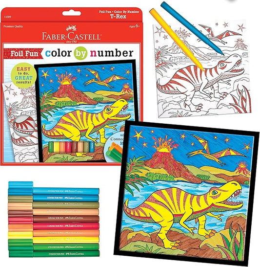 Faber-Castell Color by Number Foil Fun - T-Rex - Color and Display 1 Dinosaur Color by Number Board