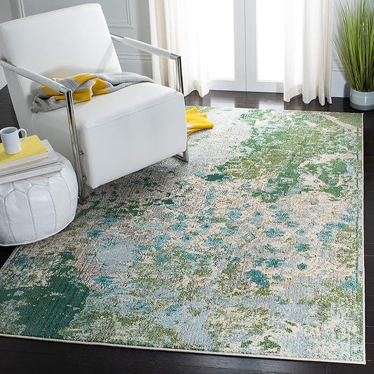SAFAVIEH Madison Collection Area Rug - 5'3" x 7'6", Green & Blue, Modern Abstract Design, Non-Shedding & Easy Care, Ideal for High Traffic Areas in Living Room, Bedroom (MAD499X)