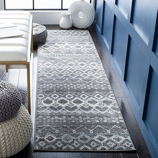 SAFAVIEH Amsterdam Collection Runner Rug - 2'3" x 10', Dark Grey & Light Grey, Moroccan Boho Design, Non-Shedding & Easy Care, Ideal for High Traffic Areas in Living Room, Bedroom (AMS108J)