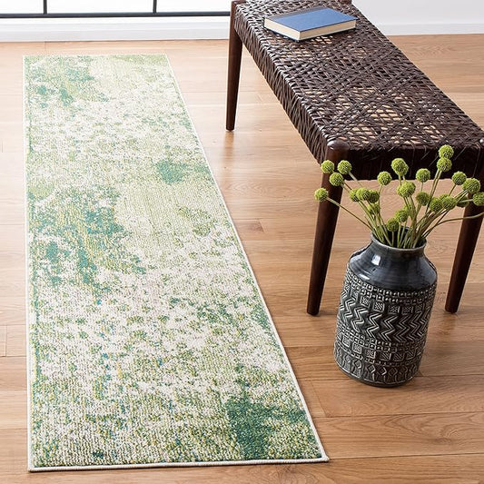 SAFAVIEH Madison Collection Runner Rug - 2'2" x 10', Green & Ivory, Modern Abstract Design, Non-Shedding & Easy Care, Ideal for High Traffic Areas in Living Room, Bedroom (MAD499Y)