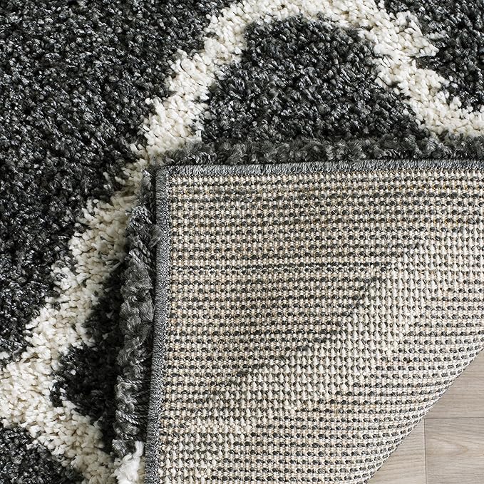 SAFAVIEH Hudson Shag Collection Runner Rug - 2'3" x 6', Dark Grey & Ivory, Moroccan Trellis, Non-Shedding & Easy Care, 2-inch Thick Ideal for High Traffic Areas in Living Room, Bedroom (SGH283G)