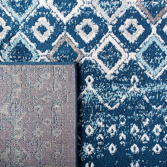 SAFAVIEH Amsterdam Collection Runner Rug - 2'3" x 8', Navy & Beige, Moroccan Boho Design, Non-Shedding & Easy Care, Ideal for High Traffic Areas in Living Room, Bedroom (AMS108N)