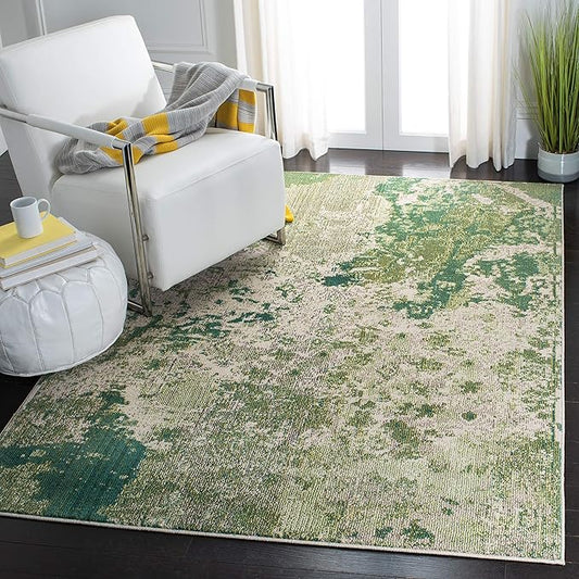 SAFAVIEH Madison Collection Accent Rug - 4' x 6', Green & Ivory, Modern Abstract Design, Non-Shedding & Easy Care, Ideal for High Traffic Areas in Entryway, Living Room, Bedroom (MAD499Y)