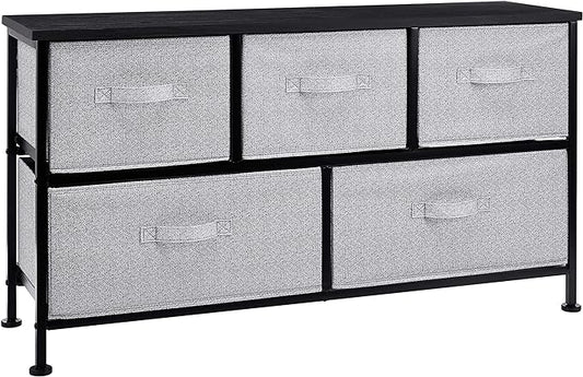 Amazon Basics Extra Wide Fabric 5-Drawer Storage Organizer Unit for Closet, Black