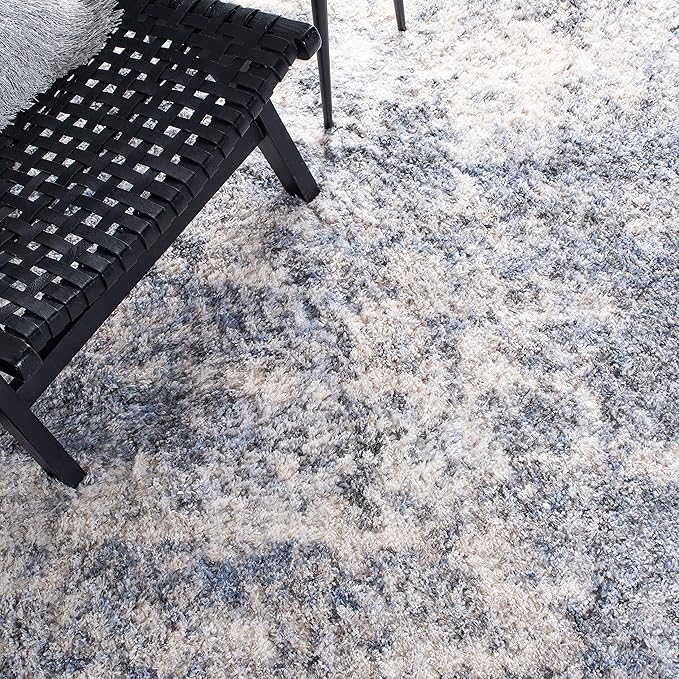 SAFAVIEH Berber Shag Collection Runner Rug - 2' x 6', Ivory & Blue, Modern Abstract Design, Non-Shedding & Easy Care, 1.2-inch Thick Ideal for High Traffic Areas in Living Room, Bedroom (BER274B)