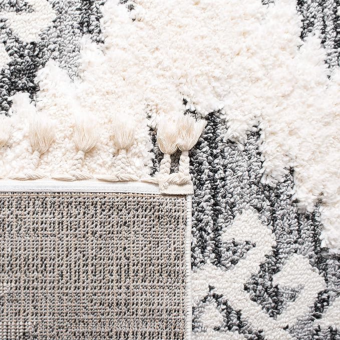 SAFAVIEH Moroccan Tassel Shag Collection Runner Rug - 2'3" x 12', Ivory & Grey, Boho Design, Non-Shedding & Easy Care, 2-inch Thick Ideal for High Traffic Areas in Living Room, Bedroom (MTS652F)