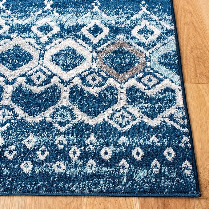 SAFAVIEH Amsterdam Collection Runner Rug - 2'3" x 8', Navy & Beige, Moroccan Boho Design, Non-Shedding & Easy Care, Ideal for High Traffic Areas in Living Room, Bedroom (AMS108N)