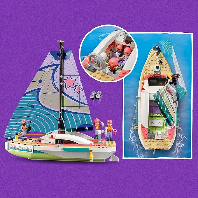 LEGO Friends Stephanie's Sailing Adventure Toy Boat Set 41716, Sailboat Building Toy with Island, Drone, and 3 Mini Figures, Creative Sailing Gift for Kids, Girls, Boys Age 7+ Years Old