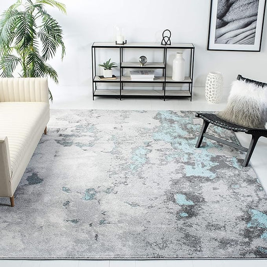 SAFAVIEH Adirondack Collection Area Rug - 8' x 10', Turquoise & Grey, Modern Abstract Design, Non-Shedding & Easy Care, Ideal for High Traffic Areas in Living Room, Bedroom (ADR134K)