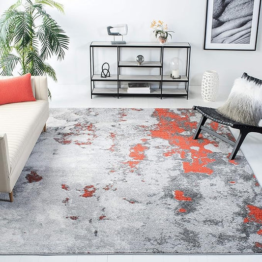 SAFAVIEH Adirondack Collection Area Rug - 8' x 10', Orange & Grey, Modern Abstract Design, Non-Shedding & Easy Care, Ideal for High Traffic Areas in Living Room, Bedroom (ADR134P)