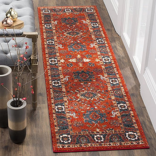 SAFAVIEH Vintage Hamadan Collection Runner Rug - 2'3" x 8', Orange & Blue, Oriental Traditional Persian Design, Non-Shedding & Easy Care, Ideal for High Traffic Areas in Living Room, Bedroom (VTH214C)