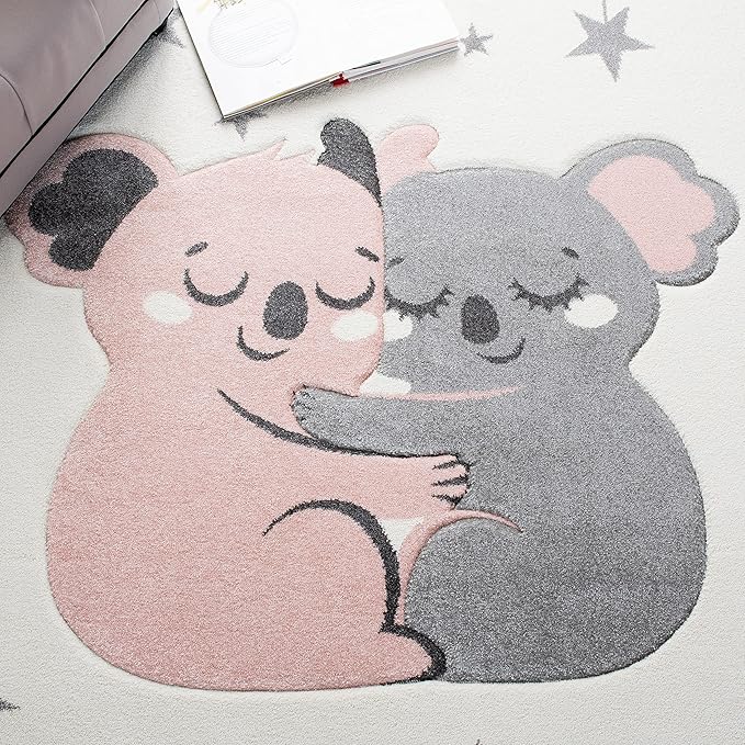 SAFAVIEH Carousel Kids Collection Runner Rug - 2' x 8', Ivory & Pink, Koala Design, Non-Shedding & Easy Care, Ideal for High Traffic Areas for Boys & Girls in Playroom, Nursery, Bedroom (CRK195A)