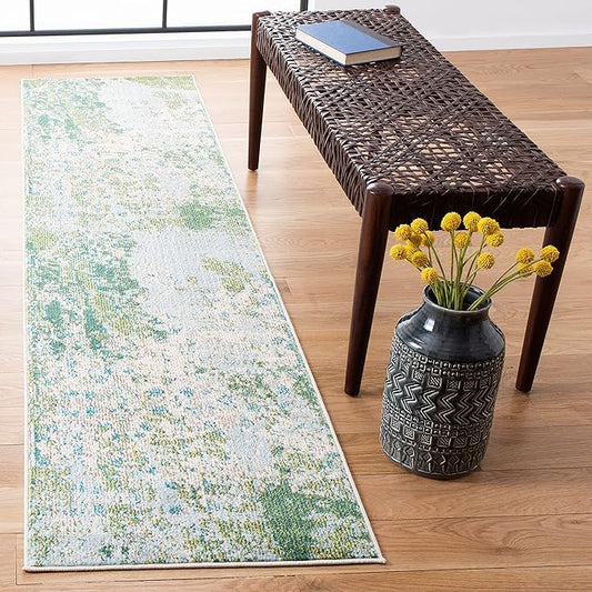 SAFAVIEH Madison Collection Runner Rug - 2'2" x 10', Green & Blue, Modern Abstract Design, Non-Shedding & Easy Care, Ideal for High Traffic Areas in Living Room, Bedroom (MAD499X)