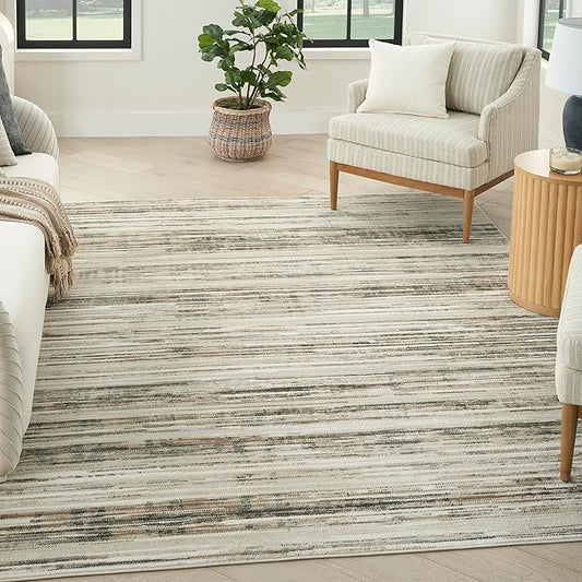 Nourison Serenity Home Abstract Ivory Beige 9' x 12' Area Rug, Easy Cleaning, Non Shedding, Bed Room, Living Room, Dining Room, Backyard, Deck, Patio (9x12)