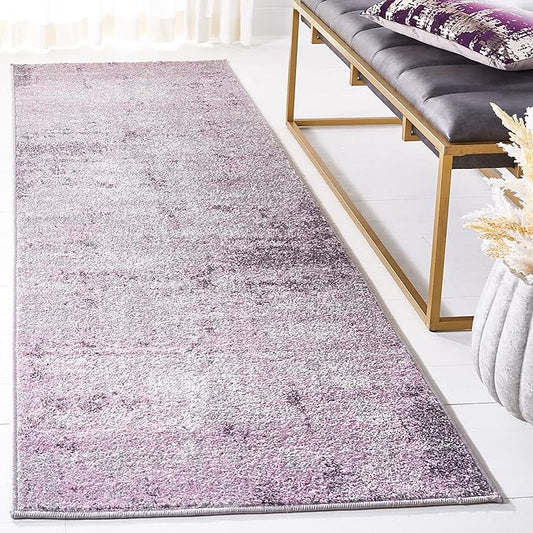 SAFAVIEH Adirondack Collection Runner Rug - 2'6" x 14', Light Grey & Purple, Modern Abstract Design, Non-Shedding & Easy Care, Ideal for High Traffic Areas in Living Room, Bedroom (ADR130M)