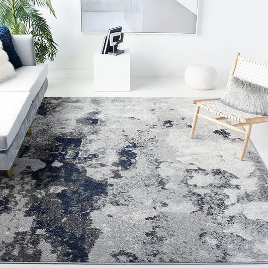 SAFAVIEH Adirondack Collection X-Large Area Rug - 11' x 15', Navy & Grey, Modern Abstract Design, Non-Shedding & Easy Care, Ideal for High Traffic Areas in Living Room, Bedroom (ADR134N)