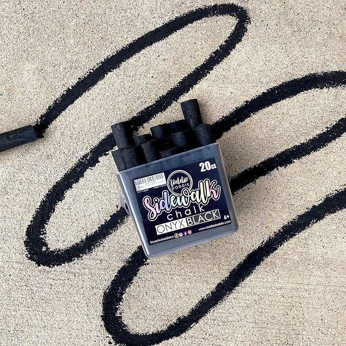 Loddie Doddie Reusable Bucket of Black Sidewalk Chalk - 20 Count Non-Toxic Jumbo Chalk Sticks for Kids, Fun & Easy Cleanup