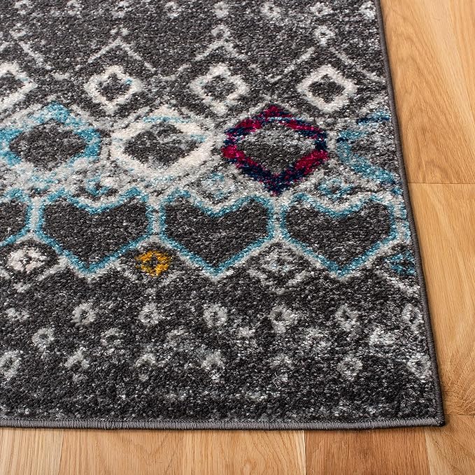 SAFAVIEH Amsterdam Collection Runner Rug - 2'3" x 6', Dark Grey & Ivory, Moroccan Boho Design, Non-Shedding & Easy Care, Ideal for High Traffic Areas in Living Room, Bedroom (AMS108H)