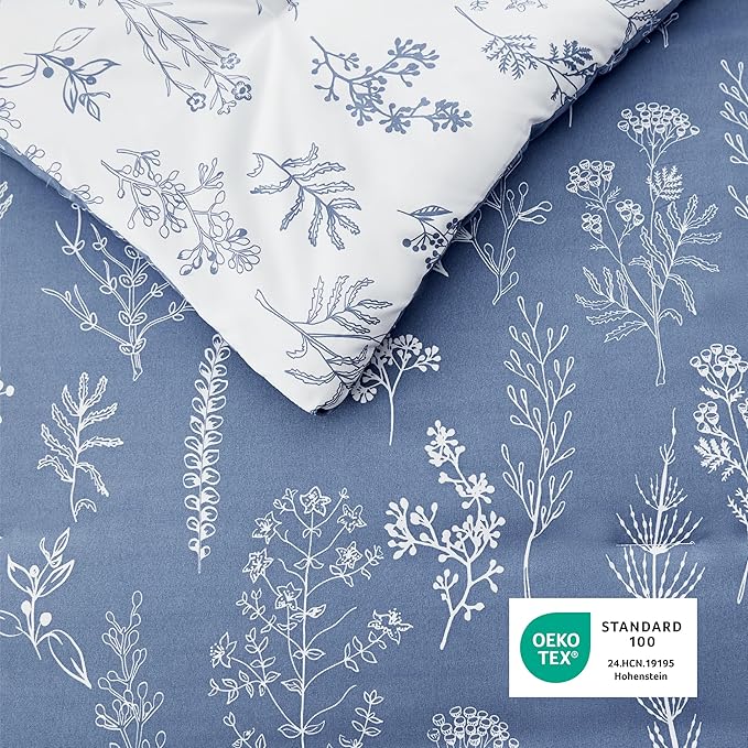 Bedsure Full Comforter Set - Infinity Blue Bed Set, 3 Pieces Cute Floral Bedding, 1 Soft Reversible Botanical Flowers Comforter and 2 Pillow Shams