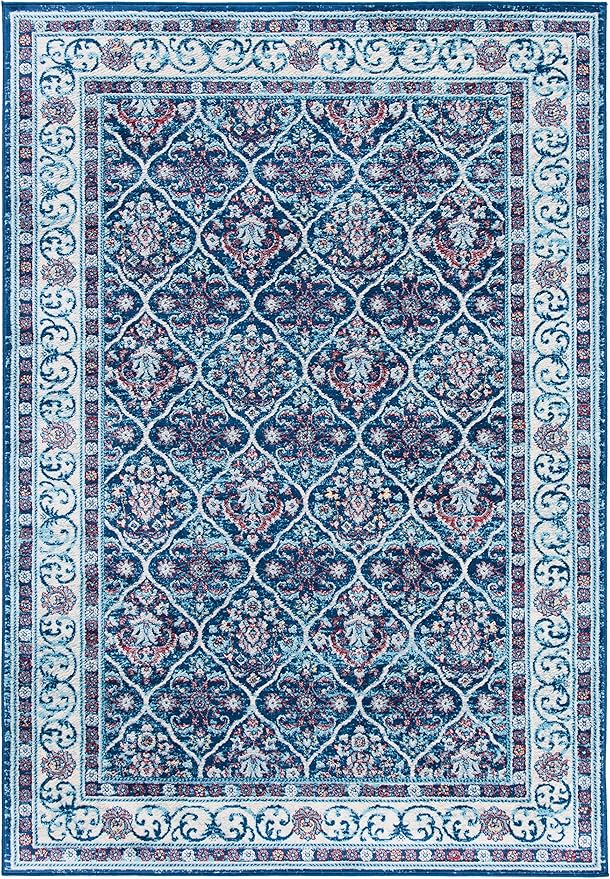 SAFAVIEH Brentwood Collection 3' x 5' Navy / Red BNT870N Oriental Damask Trellis Non-Shedding Living Room Bedroom Accent Rug