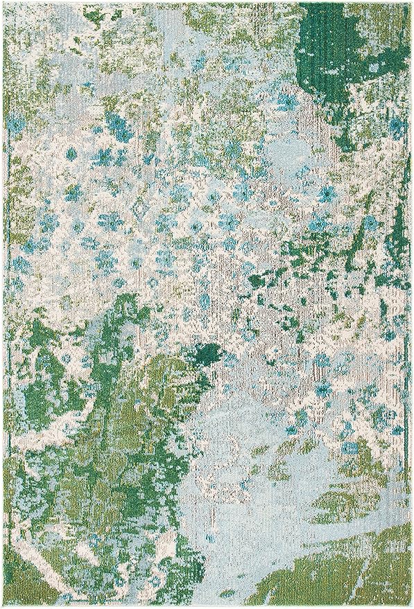 SAFAVIEH Madison Collection Accent Rug - 3' x 5', Green & Blue, Modern Abstract Design, Non-Shedding & Easy Care, Ideal for High Traffic Areas in Entryway, Living Room, Bedroom (MAD499X)