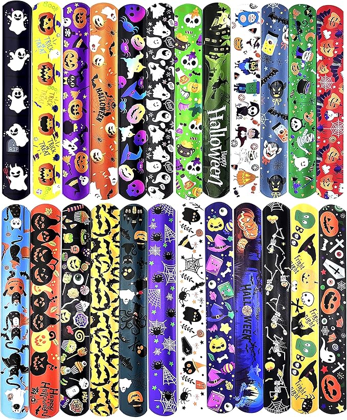 Halloween Slap Bracelets for Kids Halloween Slap Bracelets Bulk Snap Bracelet Party Supplies Favors Classroom Prizes Exchanging Gifts (48)