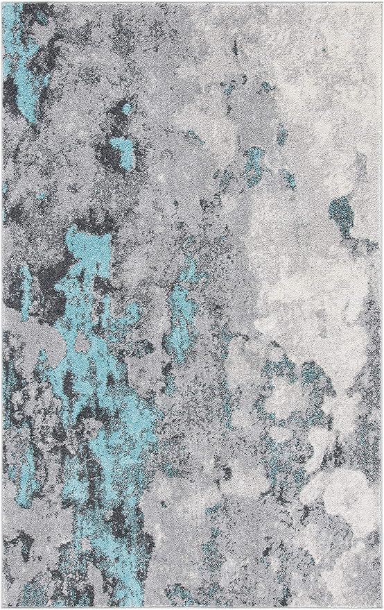 SAFAVIEH Adirondack Collection Area Rug - 5'1" x 7'6", Turquoise & Grey, Modern Abstract Design, Non-Shedding & Easy Care, Ideal for High Traffic Areas in Living Room, Bedroom (ADR134K)