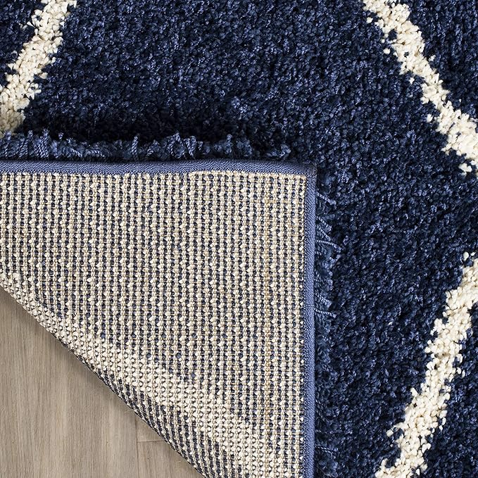 SAFAVIEH Hudson Shag Collection Runner Rug - 2'3" x 20', Navy & Ivory, Moroccan Trellis Design, Non-Shedding & Easy Care, 2-inch Thick Ideal for High Traffic Areas in Living Room, Bedroom (SGH280C)