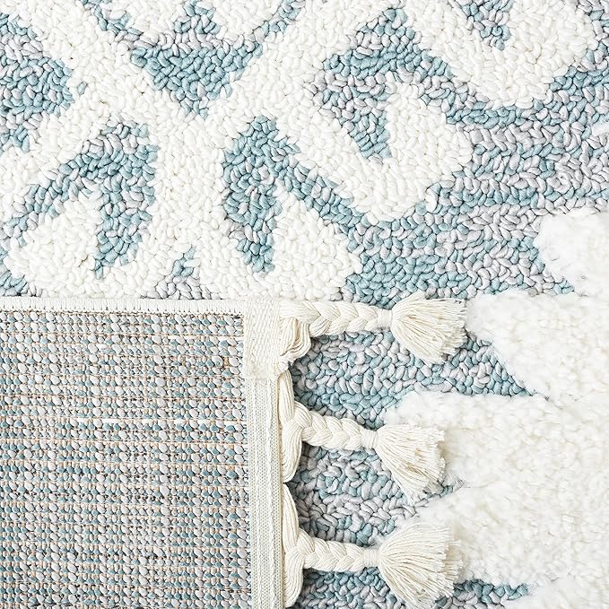 SAFAVIEH Moroccan Tassel Shag Collection Runner Rug - 2'3" x 12', Teal & Ivory, Rustic Trellis, Non-Shedding & Easy Care, 2-inch Thick Ideal for High Traffic Areas in Living Room, Bedroom (MTS652K)