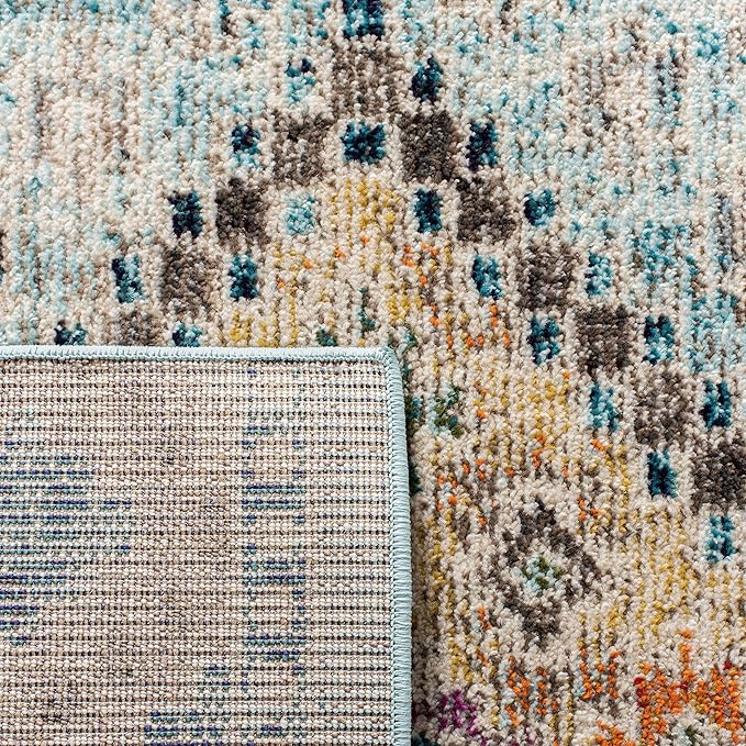 SAFAVIEH Madison Collection Runner Rug - 2' x 8', Blue & Yellow, Boho Diamond Distressed Design, Non-Shedding & Easy Care, Ideal for High Traffic Areas in Living Room, Bedroom (MAD418K)