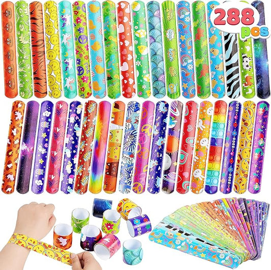 JOYIN 288 Pcs Slap Bracelets Party Favors - 36 Designs with Cute and Colorful Themes - Perfect for kids Easter Party Favors, Valentine Classroom Prizes Exchanging Gifts