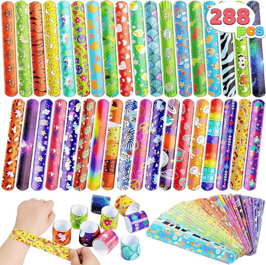 JOYIN 72 Pcs Slap Bracelets Party Favors - 36 Designs with Cute and Colorful Themes - Perfect for kids Easter Party Favors, Valentine Classroom Prizes Exchanging Gifts