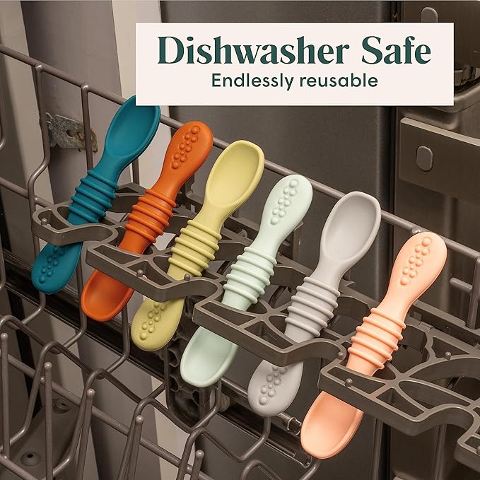 Simka Rose Silicone Baby Spoons Self Feeding 6 Months - First Stage Infant Spoons for Babies & Toddlers- Baby Led Weaning Spoons Set of 6- Easy on Gums Food Training Utensils Dishwasher Microwave Safe