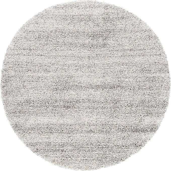 SAFAVIEH Hudson Shag Collection 7' Round Ivory/Grey SGH295B Modern Abstract Non-Shedding Living Room Bedroom Dining Room Entryway Plush 2-inch Thick Area Rug