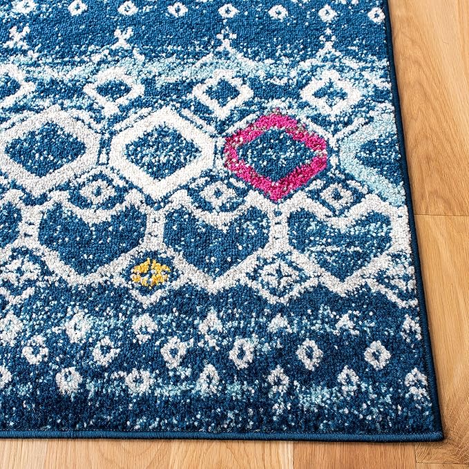 SAFAVIEH Amsterdam Collection Accent Rug - 3' x 5', Navy & Turquoise, Moroccan Boho Design, Non-Shedding & Easy Care, Ideal for High Traffic Areas in Entryway, Living Room, Bedroom (AMS108M)