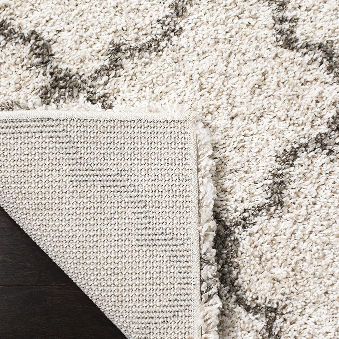 SAFAVIEH Hudson Shag Collection Area Rug - 7' Square, Ivory & Grey, Moroccan Trellis Design, Non-Shedding & Easy Care, 2-inch Thick Ideal for High Traffic Areas in Living Room, Bedroom (SGH282A)