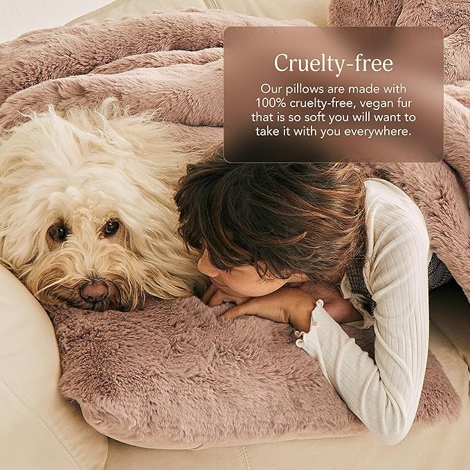 UnHide Squish Lumbar Pillow - Faux Fur Pillow - Extra Soft Throw Pillow - Rectangular Shaped, Polyester Fill - Machine Washable - Perfect for Living Room Or Bedroom - 10” x 18” - Beige Bear