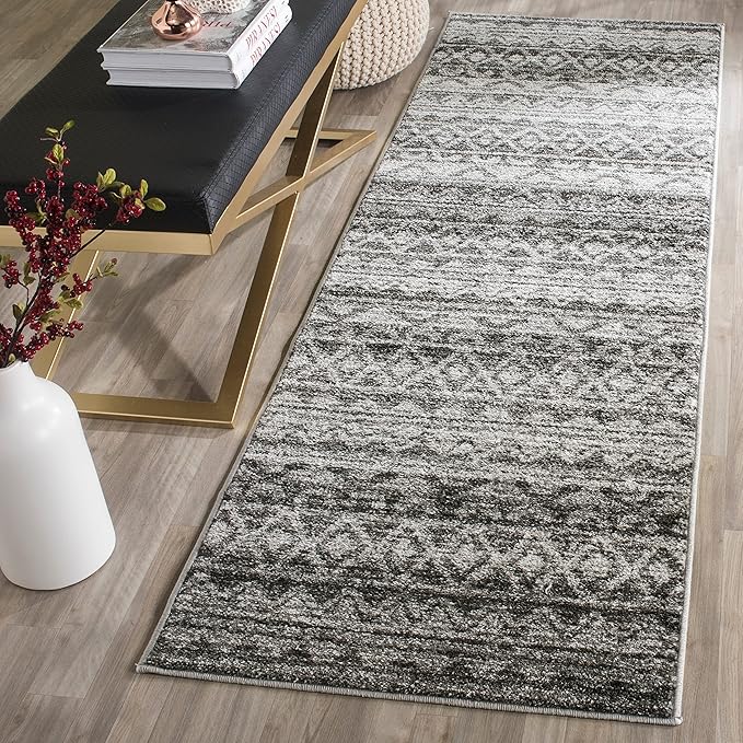 SAFAVIEH Adirondack Collection Runner Rug - 2'6" x 8', Ivory & Navy, Moroccan Boho Distressed Design, Non-Shedding & Easy Care, Ideal for High Traffic Areas in Living Room, Bedroom (ADR119M)