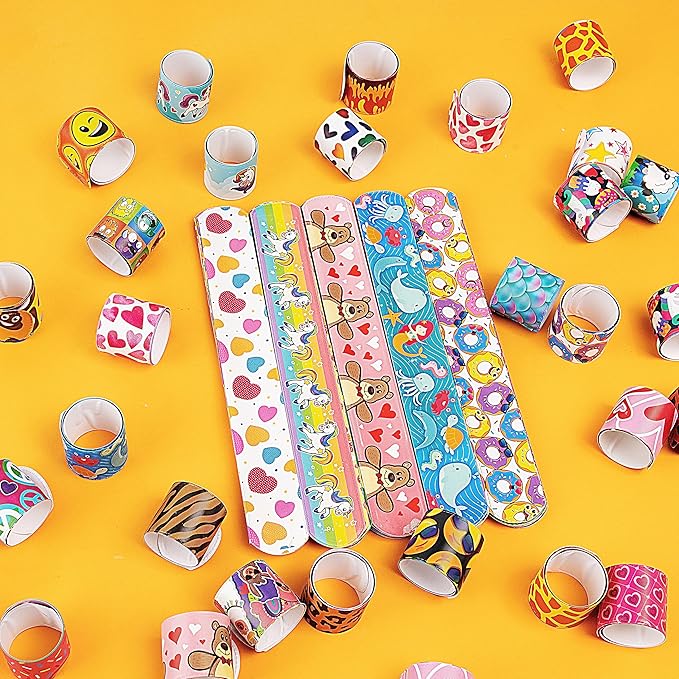 JOYIN 60 Pcs Slap Bracelets for Kids Bulk Wristbands with Animals, Friendship, Heart Print 36 Designs, for kids Easter Party Favors, Classroom Prizes Exchanging Gifts