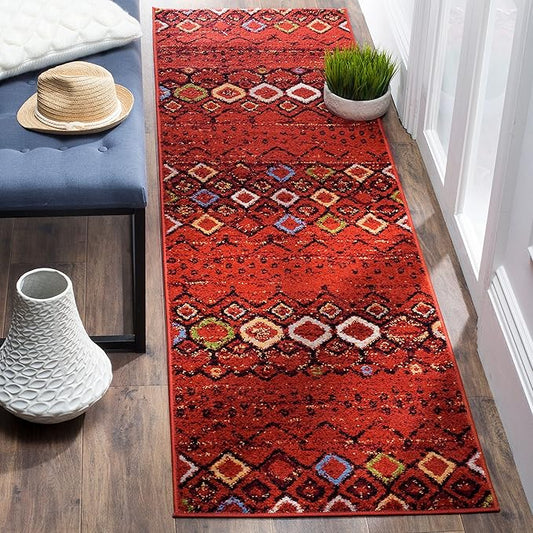 SAFAVIEH Amsterdam Collection Runner Rug - 2'3" x 8', Terracotta & Multi, Moroccan Boho Design, Non-Shedding & Easy Care, Ideal for High Traffic Areas in Living Room, Bedroom (AMS108D)