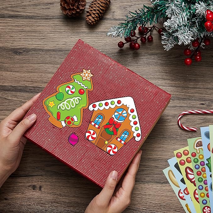 JOYIN 36 Pcs Christmas Make-a-face Sticker Sheets Make Your Own Xmas Cute Stickers with Gingerbread and Tree Sticker Series Design for Kids Party Favor, Art Craft Supplies, Classroom Activities Game