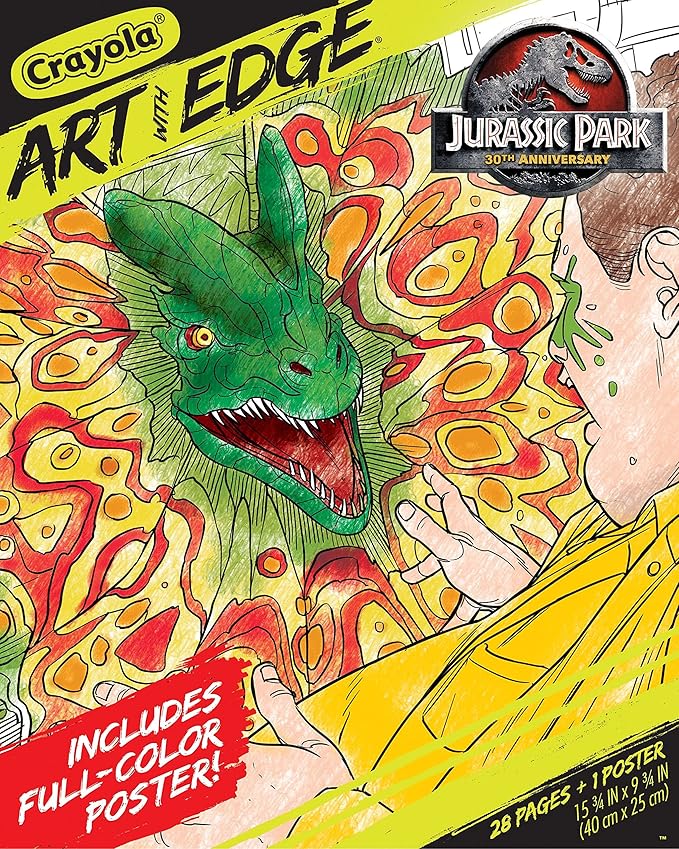 Crayola Art with Edge Jurassic Park Coloring Pages (28pgs), Adult Coloring, Jurassic Park Merchandise, Gift for Teens