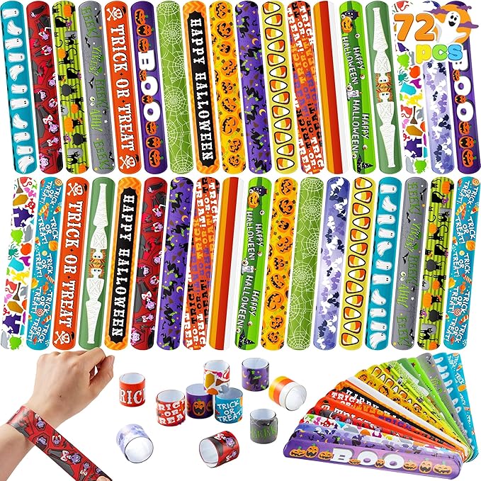 JOYIN 72 PCS Halloween Slap Bracelets for Kids, Halloween Bracelets Bulk for Girls Boys Gifts, Friendship Bracelets Snap Bracelets for Halloween Party Favors Goodie Bag Fillers, Classroom Favors