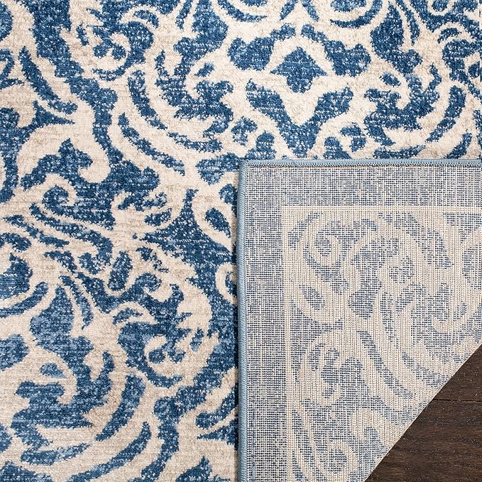 SAFAVIEH Brentwood Collection 2' x 6' Navy / Cream BNT810N Damask Non-Shedding Living Room Entryway Foyer Hallway Bedroom Runner Rug