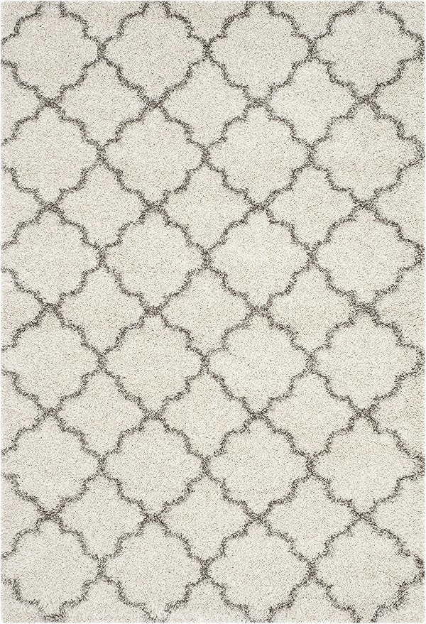 SAFAVIEH Hudson Shag Collection Area Rug - 5'3" x 7'6", Ivory & Grey, Moroccan Trellis Design, Non-Shedding & Easy Care, 2-inch Thick Ideal for High Traffic Areas in Living Room, Bedroom (SGH282A)