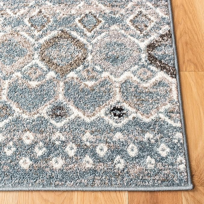 SAFAVIEH Amsterdam Collection Runner Rug - 2'3" x 12', Blue & Ivory, Moroccan Boho Design, Non-Shedding & Easy Care, Ideal for High Traffic Areas in Living Room, Bedroom (AMS108L)
