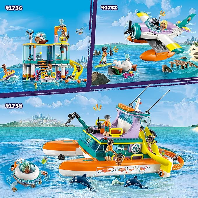 LEGO Friends Sea Rescue Boat 41734 Building Toy Set for Boys & Girls Ages 7+ Who Love The Sea, Includes 4 Mini-Dolls, a Submarine, Baby Dolphin and Toy Accessories for Ocean Life Role Play