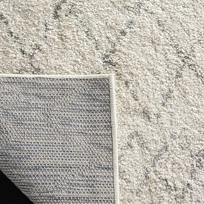 SAFAVIEH Berber Shag Collection Runner Rug - 2' x 12', Cream & Light Grey, Moroccan Design, Non-Shedding & Easy Care, 1.2-inch Thick Ideal for High Traffic Areas in Living Room, Bedroom (BER165C)