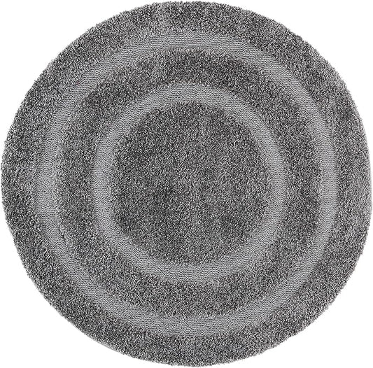 SAFAVIEH Florida Shag Collection Area Rug - 5' Round, Grey & Grey, Border Design, Non-Shedding & Easy Care, 1.2-inch Thick Ideal for High Traffic Areas in Living Room, Bedroom (SG454-8080)